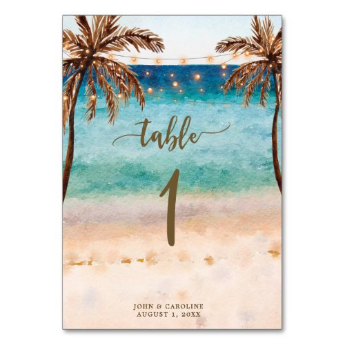 Wedding table number card boho beach tropical