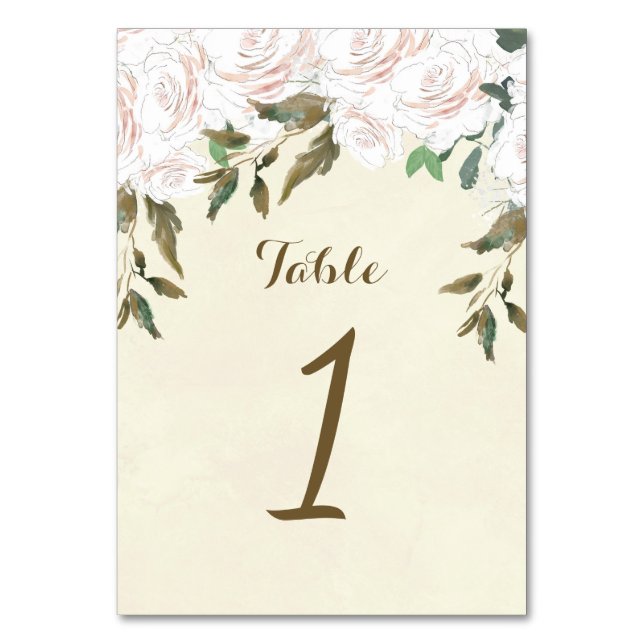 Wedding table number card ivory floral (Front)
