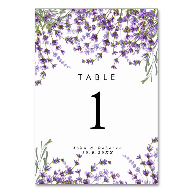 wedding table number card lavender florals (Front)