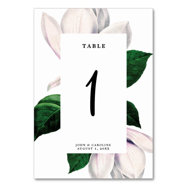 Wedding table number card magnolia floral (Front)