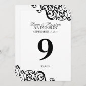 Wedding table number card party reception B&W (Front/Back)
