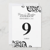 Wedding table number card party reception B&W (Back)