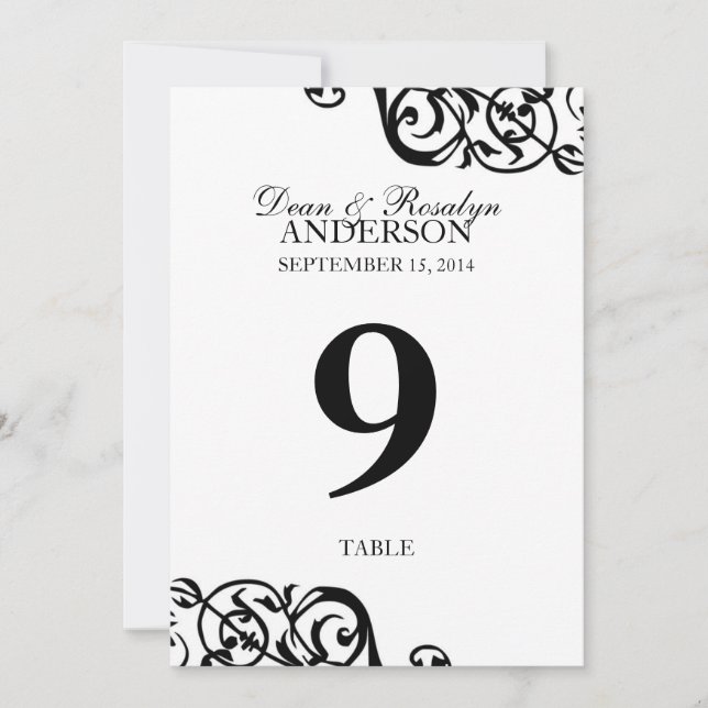 Wedding table number card party reception B&W (Front)