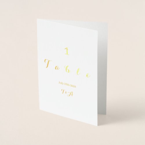 Wedding Table Number Card Real Gold Foil