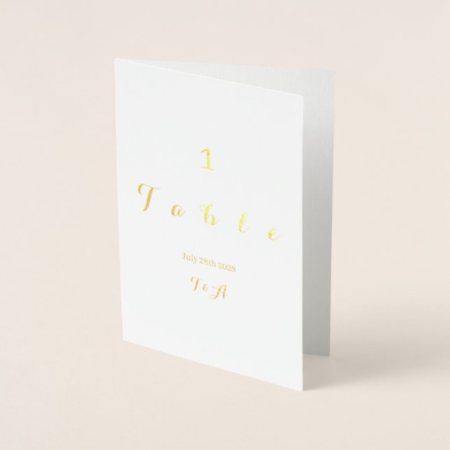 Wedding Table Number Card Real Gold Foil (Front)