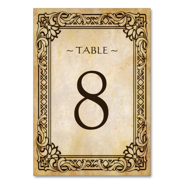 Wedding Table Number Card Victorian Frame Vintage