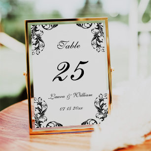 Wedding Table Number Cards Black Damask Design