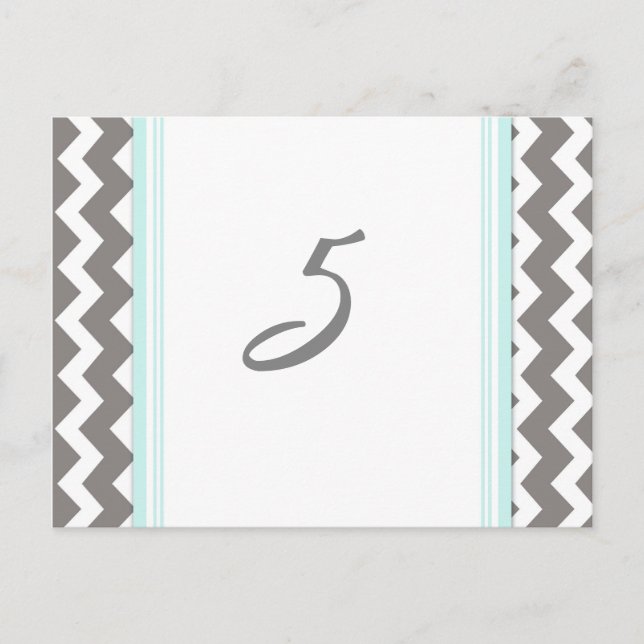 Wedding Table Number Cards Blue Gray Chevron (Front)