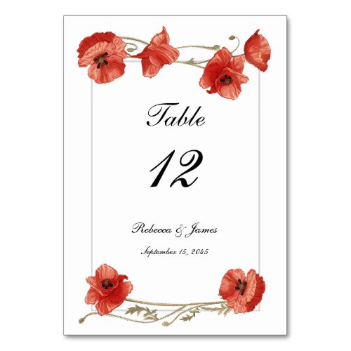  Wedding Table Number cards_Botanical Red Poppy