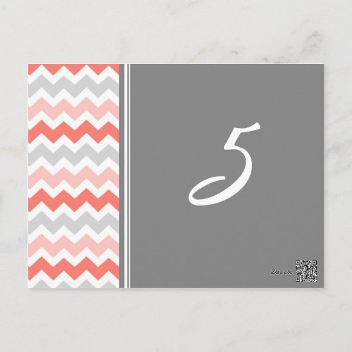 Wedding Table Number Cards Coral Gray Chevron