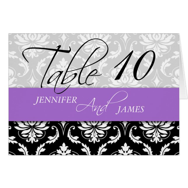 Wedding Table Number Cards Damask Lavender 2 (Front Horizontal)