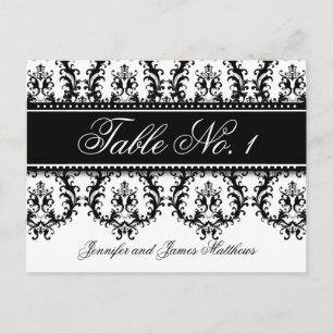 Wedding Table Number Cards Damask Names Black