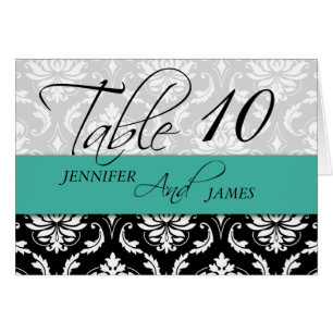 Wedding Table Number Cards Damask Turquoise