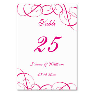 Wedding Table Number Cards Fuchsia Swirls Design