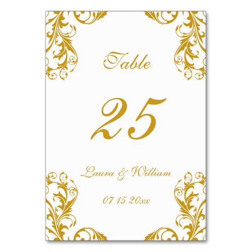 Wedding Table Number Cards  Gold Damask Design