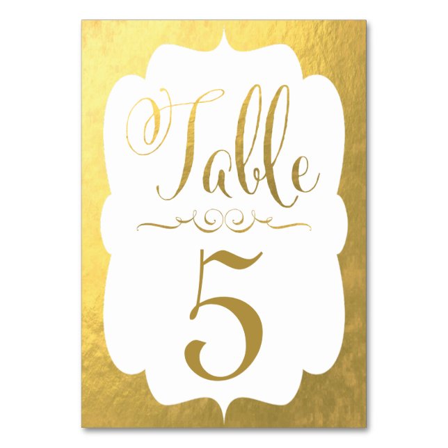 Wedding Table Number Cards Gold Foil Personalized (Front)