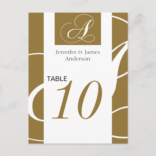 Wedding Table Number Cards Gold Monogram (Front)