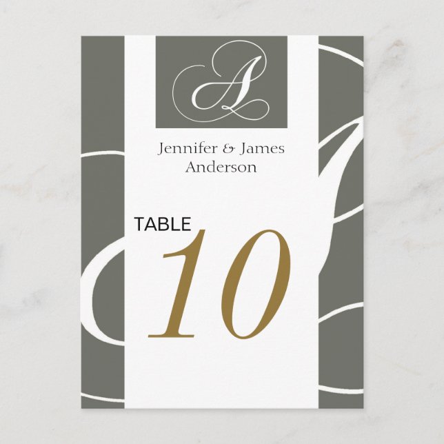 Wedding Table Number Cards Gold Silver Monogram (Front)