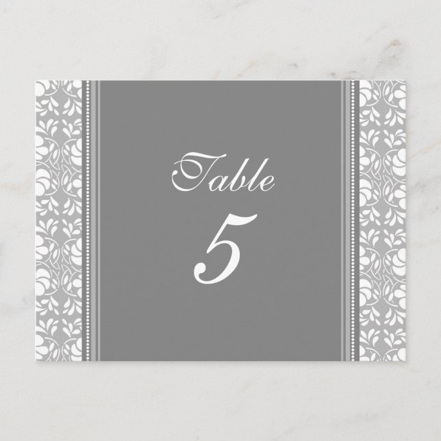 Wedding Table Number Cards Gray Damask (Front)