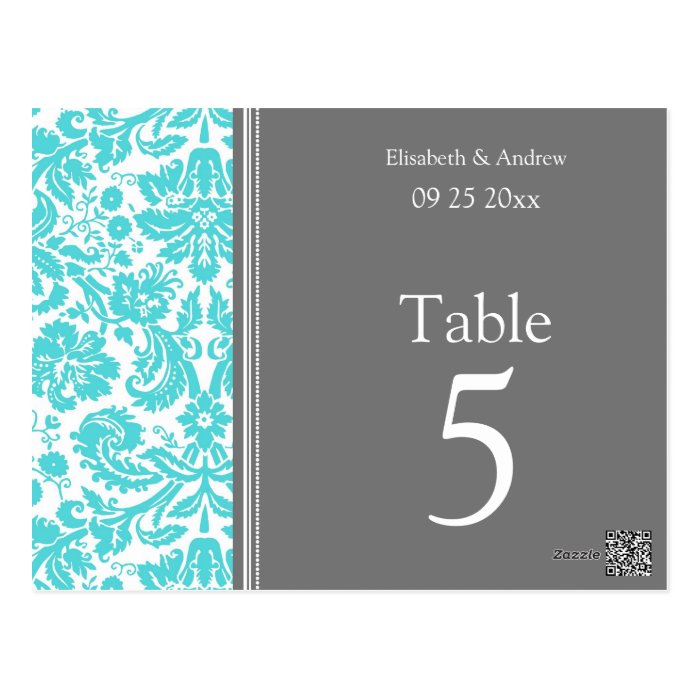 Wedding Table Number Cards Grey Aqua Post Card