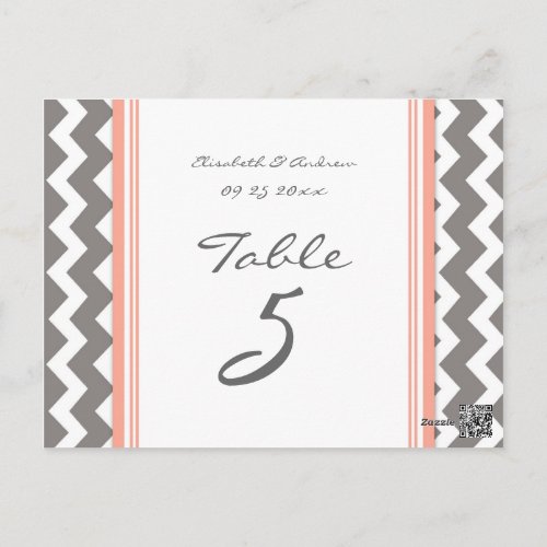 Wedding Table Number Cards Grey Coral Chevron