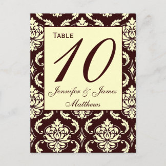 Wedding Table Number Cards Ivory Brown Damask