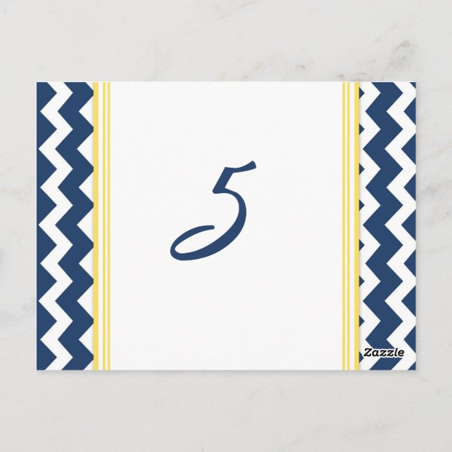 Wedding Table Number Cards Lemon Blue Chevron (Back)