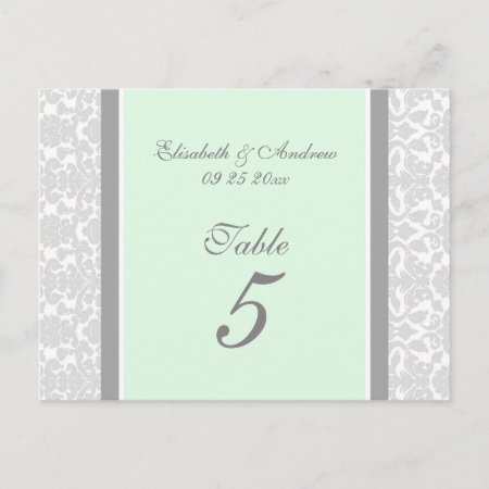 Wedding Table Number Cards Mint Gray Damask