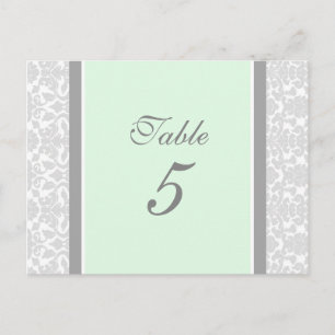 Wedding Table Number Cards Mint Gray Damask
