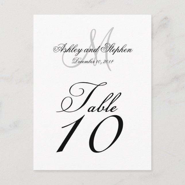 Wedding Table Number Cards Monogram Names Date (Front)