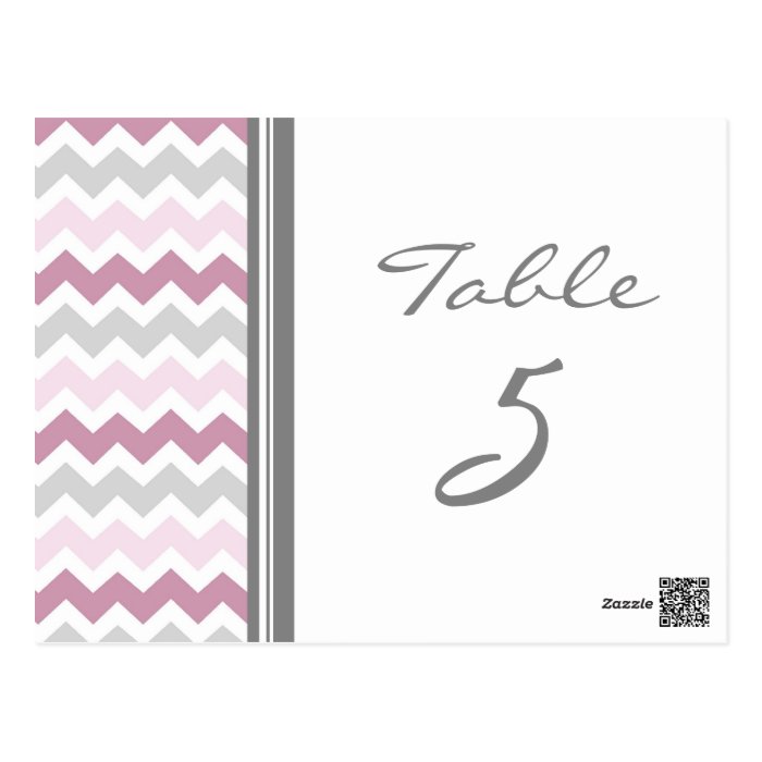 Wedding Table Number Cards Pink Gray Chevron Post Card