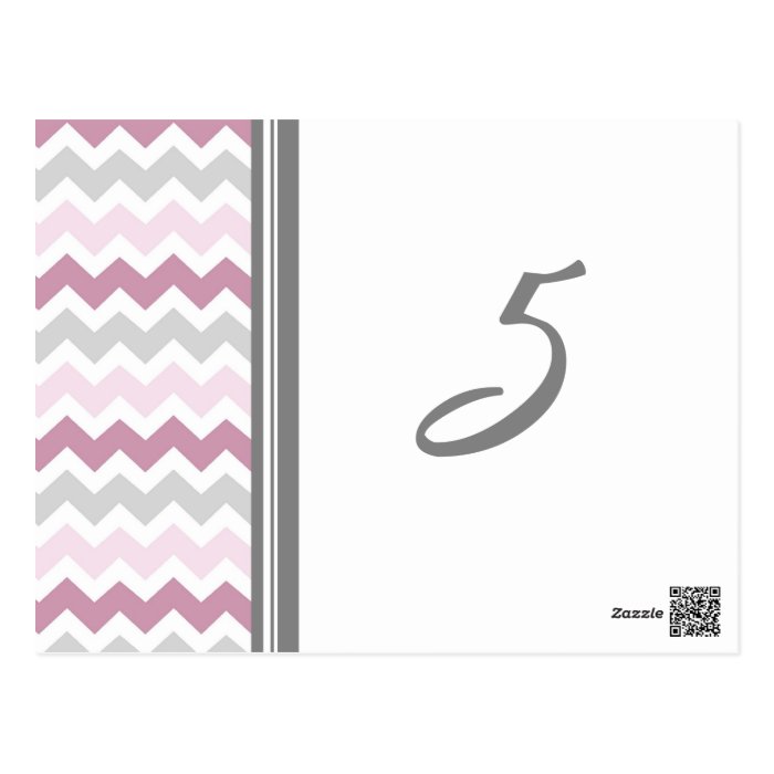 Wedding Table Number Cards Pink Gray Chevron Post Card