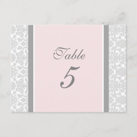 Wedding Table Number Cards Pink Gray Damask