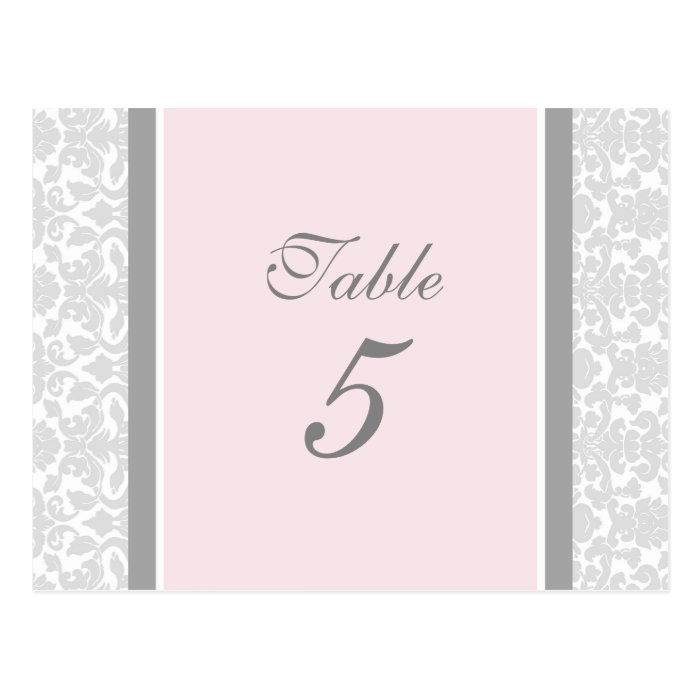 Wedding Table Number Cards Pink Gray Damask Post Cards