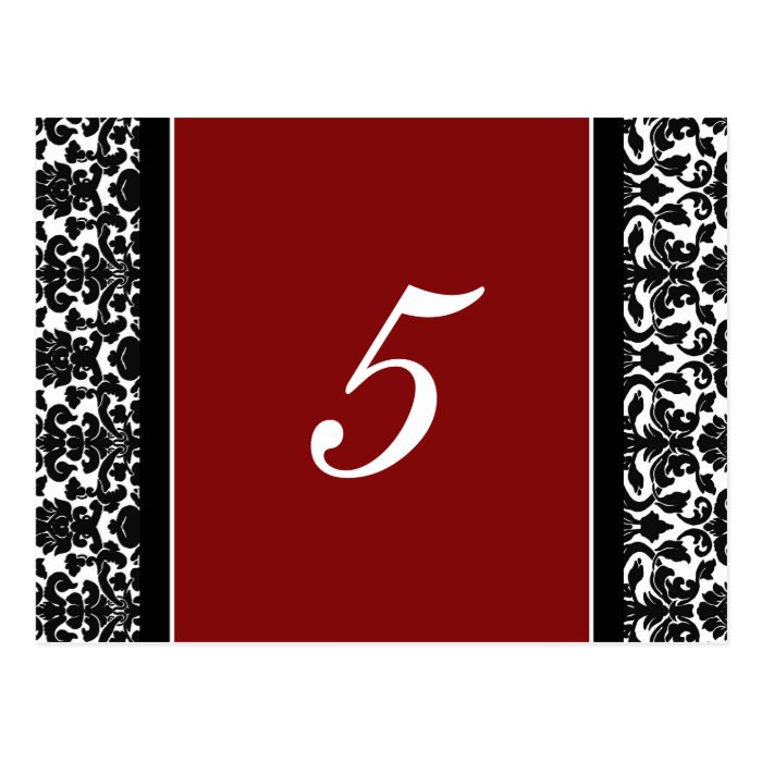 Wedding Table Number Cards Red Damask Post Card