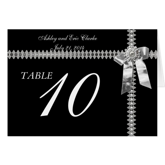 Wedding Table Number Cards Silver Ribbon