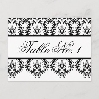 Wedding Table Number Cards White Black Damask