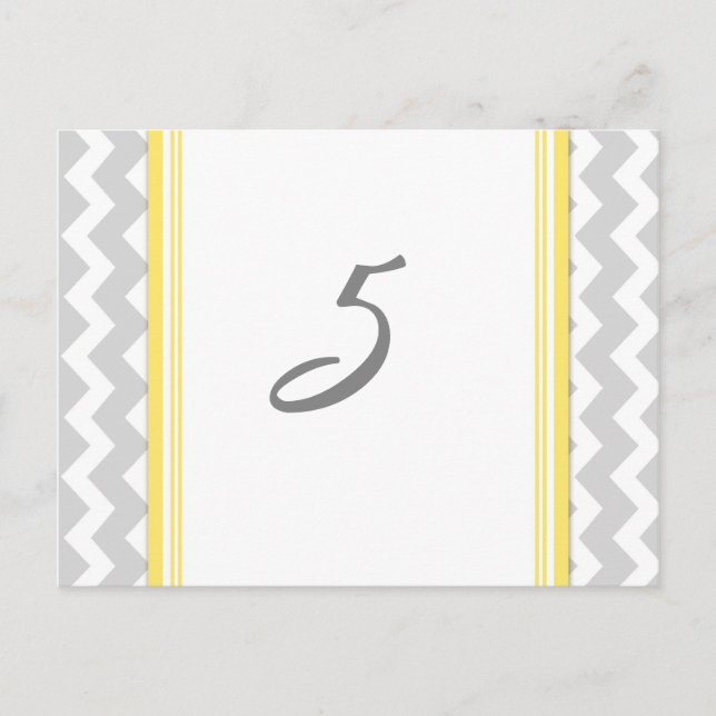 Wedding Table Number Cards Yellow Gray Chevron (Front)