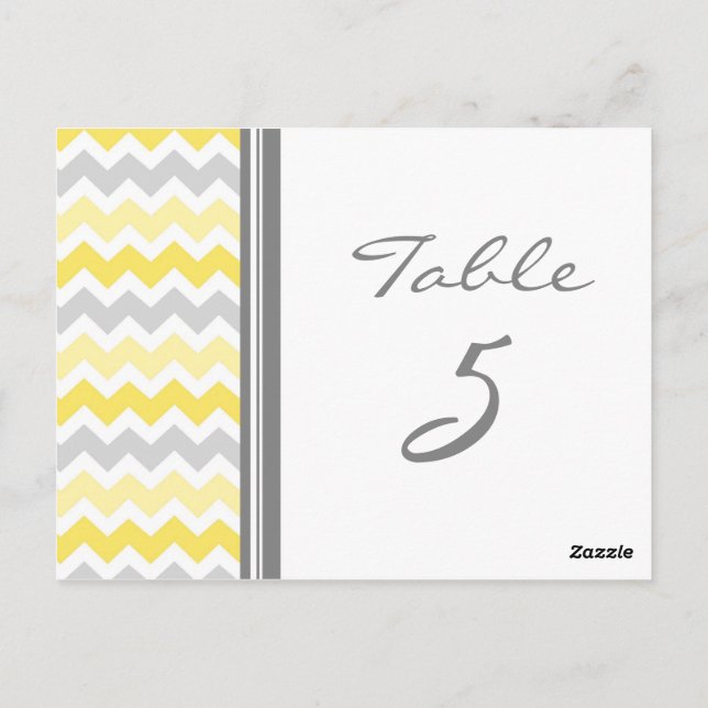 Wedding Table Number Cards Yellow Gray Chevron (Back)