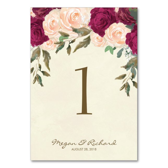 wedding table number chalkboard burgundy peach (Front)