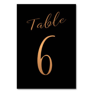 Wedding table number copper glitter black