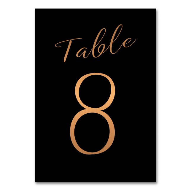 Wedding table number copper glitter black (Front)