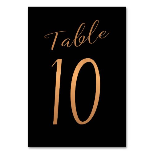 Wedding table number copper glitter black