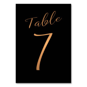 Wedding table number copper glitter black