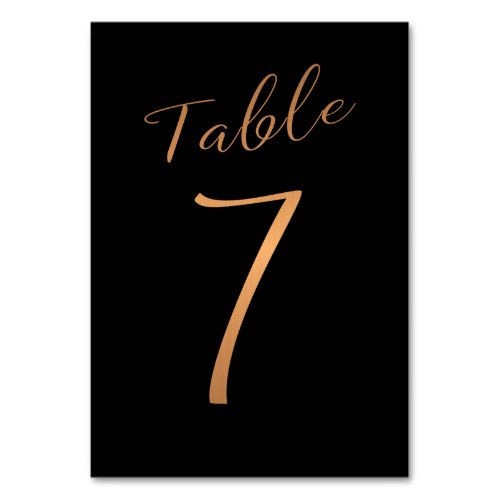 Wedding table number copper glitter black