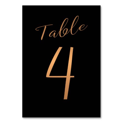 Wedding table number copper glitter black