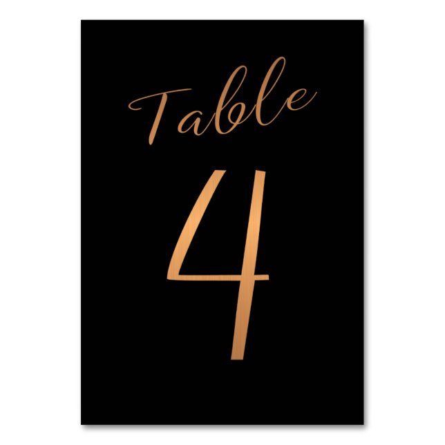 Wedding table number copper glitter black (Front)