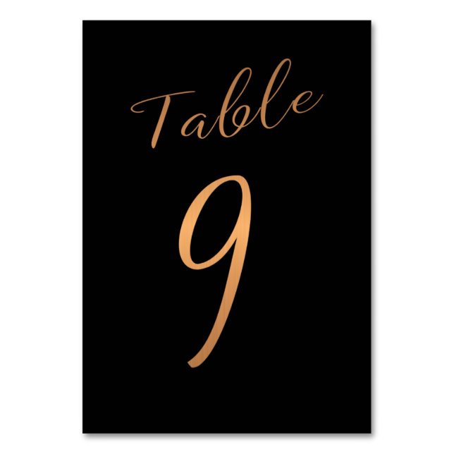 Wedding table number copper glitter black (Front)