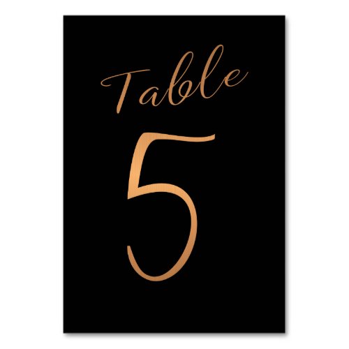 Wedding table number copper glitter black elegant