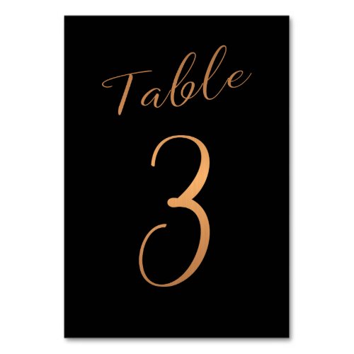 Wedding table number copper glitter black elegant